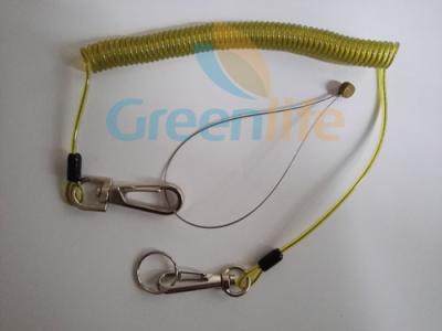 China Transparent Yellow Custom Color Flexible Anti-Drop Spring Steel Wire Coil Lanyard Tool Tether for sale