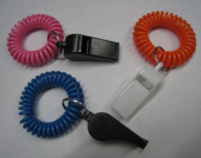 China Wrist Coil Strap Spiral Key Holder W/Promotional Plastic Whistle for sale