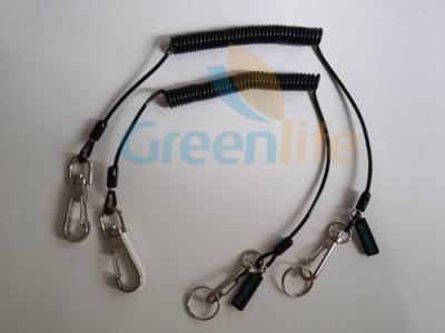 China 0.8 Steel Wire Inside Best PU Jacket Spring Coiled Protective Lanyard Tether w/Custom Logo Tag for sale