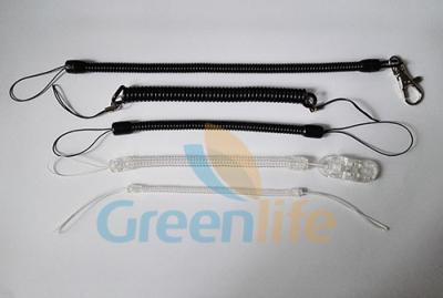 China Multi-function Custom Sizes Black/Clear Plastic Coil Safety Strap with Hook, Loop or Nylon String for sale