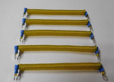 China Good Fastenering Coiled Tethered Cables Transparent Yellow Color 120MM Length for sale