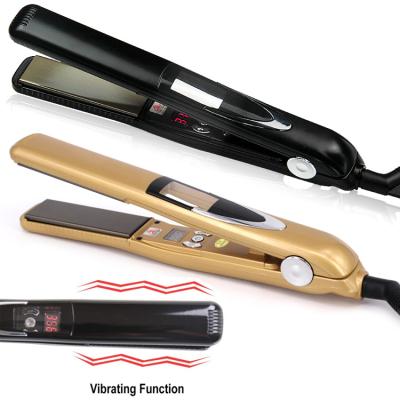 China Hotel Fast Heat 2 In 1 Vibrating Flat Irons For Hair Straightener Hair Straightening And Curling Titanium Vibration With LCD Display for sale