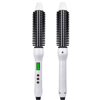 China New Arrival Compact LCD Display Ceramic Hair Curler with Movable Teeth Professional Round Hair Comb Curling Curling Brush 2021 for sale