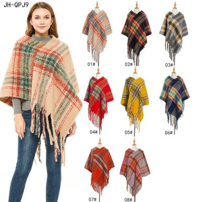 China European American Chinese Women Cover Up Cozy Checked Tartan Scarf Wrap Oversized Pashmina Shawl With Hat for sale