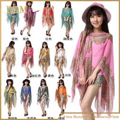 China Anti-UV Cover Up Beach Dress Sarongs Tops Wrap Chiffon Beach Pareo for sale