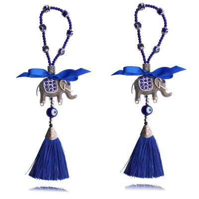 China Amazon Traditional Hot Blue Glass Rhinestone Diamond Elephant Tassel Beaded Blue Pendant for Cars and Drapes for sale