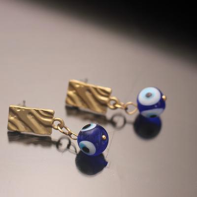 China 2021 New Evil Eye Evil Eye Turkish Blue Glass Beads Eye Gold Plated Stainless Steel Stud Earrings for sale