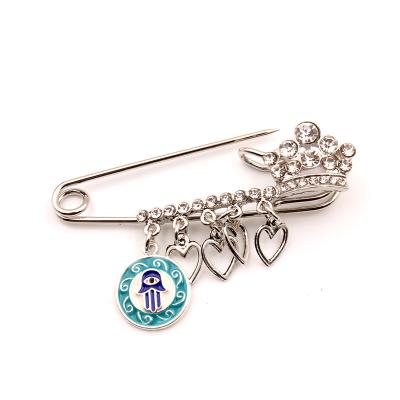 China Decoration Charm Blue Alloy Plated Crown Steel Crystal Heart Alloy Diamond Palm Brooch Pendant Party Decoration for sale