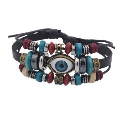 China Restore Ancient Ways Fashion Jewelry Evil Eye Bracelet High Quality Leather Leather For Bracelet Making for sale