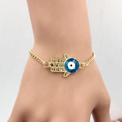 China Fashion Blue Eye Hamsa Gold Chain Ojo Bracelet Evil Eye Turkish Wholeset Anklets For Women for sale