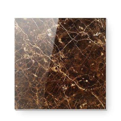 China 60x60 High Gloss Glazed Floor Tiles Dark Brown Fully Vitrified Porcelain Living Room Floor Tiles for sale