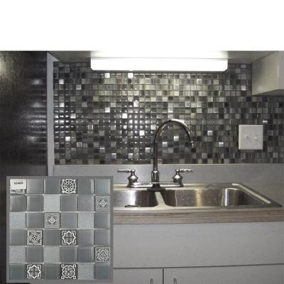 China Wear Resistant Premium 300x300mm Greek Mosaics Patterns Tiles Waterproof Gray Crystal Glass Mosaic Tile Wall Backsplash for sale