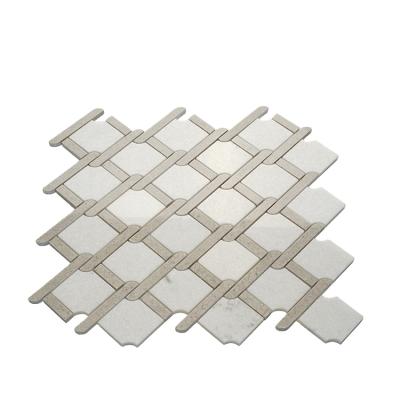 China Wear Resistant Qatar Marble Fashion Size 12 X12 Hotel Lattice Color Art White Beige White Marble Mosaic for sale