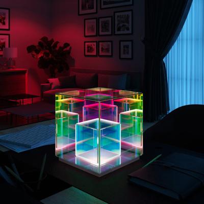 China Dropshipping Modern Colorful Night Lighting Acrylic Magic Cube Led Bedside Desk Table Lamp Light for sale