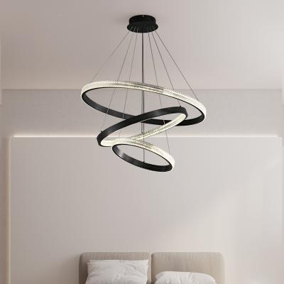 China Modern Luxury Hotel Chandelier Lighting Modern Circle Chandelier Black Staircase Pendant Light for sale