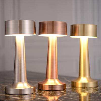 China Modern Metal Brushed Rechargeable Cordless Touch Dimmerled Mini Led Table Lamp Bronze Modern Light for sale