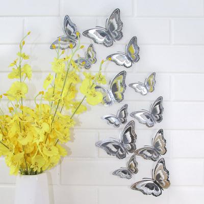 China Wholesale 3D WALL STICKER hollowed out mirror silver butterfly 3d self adhesive handmade wallpaper for sale