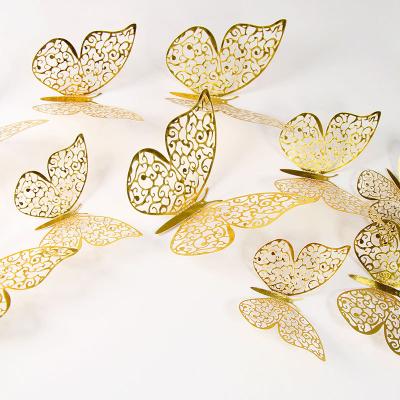 China WALL STICKER 12 pieces of 3D metal butterfly holiday decoration hollow stickers for sale