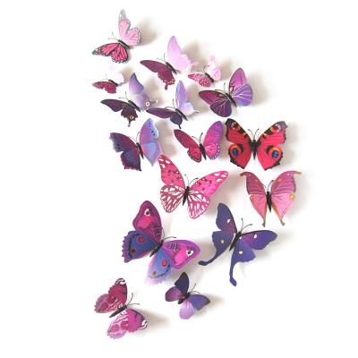 China New design purple12pcs butterfly WALL STICKER 3D butterfly bedroom wall sticker home decoration butterfly sticker for sale