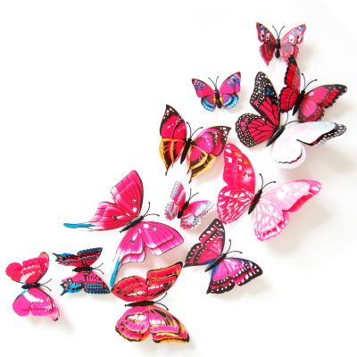 China Popular WALL STICKER Butterfly Decoration Self Adhesive Double 3D PVC Wing Butterfly Waterproof Decor for sale