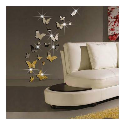 China WALL STICKER 3D decorative art three-dimensional crystal mirror butterfly acrylic wall sticker for sale