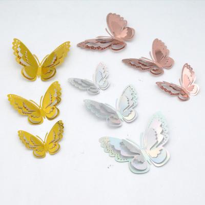 China WALL STICKER 3D Metal Texture Hollow Out Three-dimensional Butterfly Home Simulation Butterfly Decoration for sale