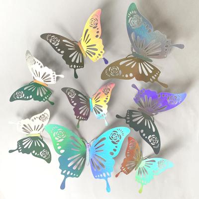 China WALL STICKER New Design 3D Laser Color Hollow Holographic Butterfly Sticker For Home Decoration for sale