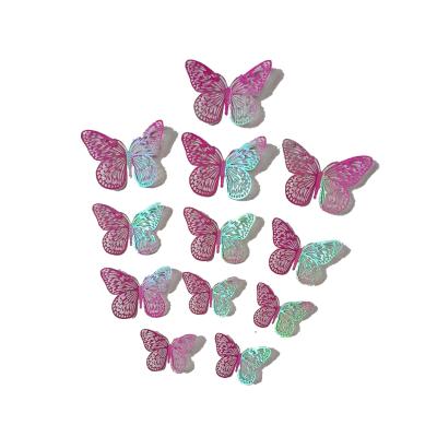 China WALL STICKER 3D Hollow Out Realistic Butterfly Holographic Laser Butterfly Wall Home Decoration Purple Sticker for sale