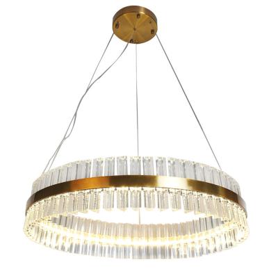 China Chandelier China Factory LED Chandelier Light Crystal Rods Hanging Lamp For Dining Room Gold Circle Suspension Lamparas Abajur Chandeliers for sale