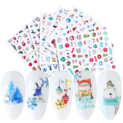 China New Year Decorative Cute Holiday Slider Christmas Cartoon Sticker 3D Nail Art Designs 3D Winter Sticker Decal Polish Manicure Decorations for sale