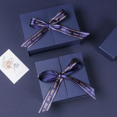 China Luxury Design Recycled Packaging Materials Mens Perfume Double Opening Gift Box Set Packaging With Ribbon Custom Logo Mystery Box for sale