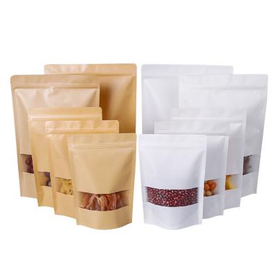 China Food Grade Biodegradable Wholesale Brown Kraft Ziplock Paper Bags With Clear Window for sale