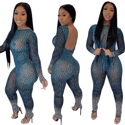 China Wholesale Custom Long Sleeve Anti Static See Through Pencil Pants Woman Bodycon Jumpsuit Backless Rompers for sale