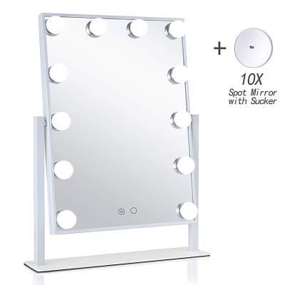 China Illuminated Hollywood Mirror with Light Large Lighted Makeup Mirror Vanity Makeup Mirror Smart Touch Control 360 degrees Rotation for sale