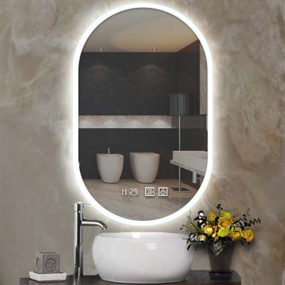 China High Quality Refection Three Color Brightness Magnifying Oval Bathroom Smart Mirror Vanity Dimmer With LED Hotel Bath Fog Light Mirror for sale