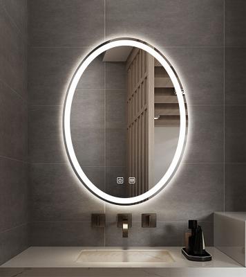 China Decorative Luxury Magnifying Bathroom Mirror Chinese Foshan LED Oval Bathroom Mirror Plugged In Mirror for sale