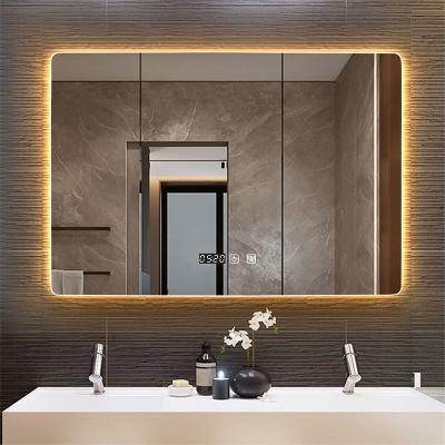 China Rectangle Magnifying Wall Mounted Smart Mirror In Bathroom With LED Light Time/Temperature Display Touch Switch Fog Vanity Mirrors for sale