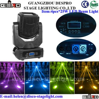 China Colorful 4pcs*25W Strobe LED Beam Moving Head School Stage Wash Lighting for sale