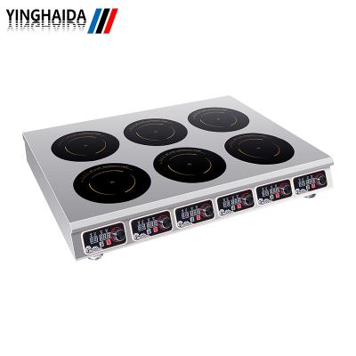 China Hotel Custom 6 Heads Commercial Stainless Steel Stove 220V Electric Cooktop Induction Cooker for sale