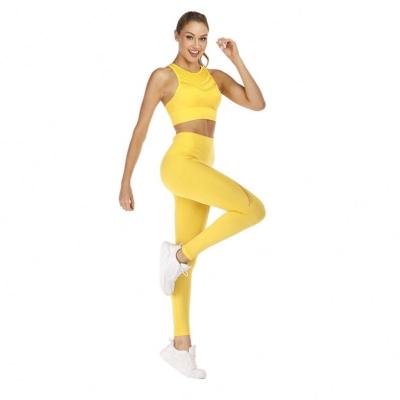 China Breathable Seamless Sport Set Two Piece Women Hollow Out Top Active Wear Fitness Suit Workout Legging Crop T-shirt Yoga Sets for sale