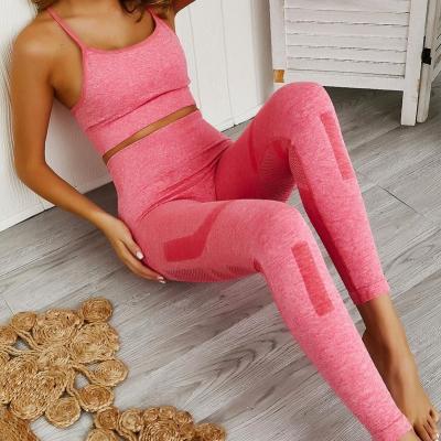 China OEM Breathable Yoga Sets Mesh Bra Padded Top Women Running Sportswear Seamless Gym Sportswear Waist Fitness Sports Bra Panty Suit for sale