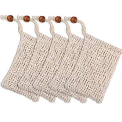 China Soap Exfoliator Bags Natural Fiber Hand Made Sisal Mesh Soap Bags With Drawstring For Shower Bath for sale