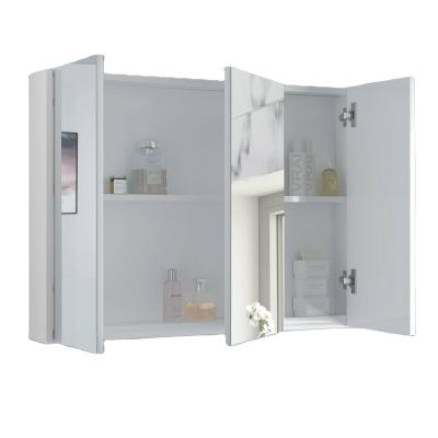 China Easy Assemble Modern 900mm Bathroom Mirror Cabinet 3 Door Storage Closet Wall Cabinet White for sale