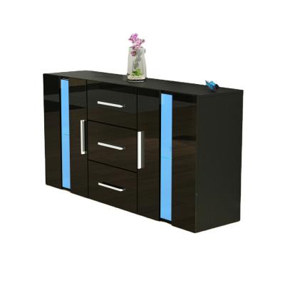 China Adjustable Modern High Gloss Cupboard Cabinet 2 Doors 3 Drawer Storage Modern High Gloss White(Other) LED Black (Other) for sale