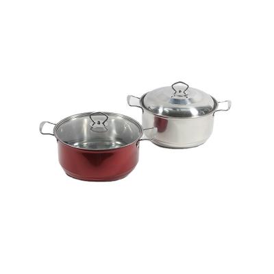 China Viable the latest design of colorful stainless steel soup pot with lid metal kitchen cookware set for sale