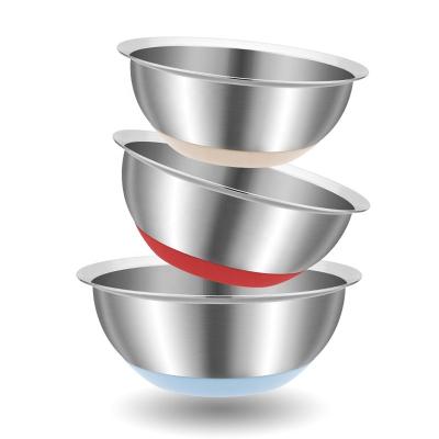 China Stocked Stainless Steel Salad Bowl Food Grade Salad Bowl With Silicone Bottom for sale