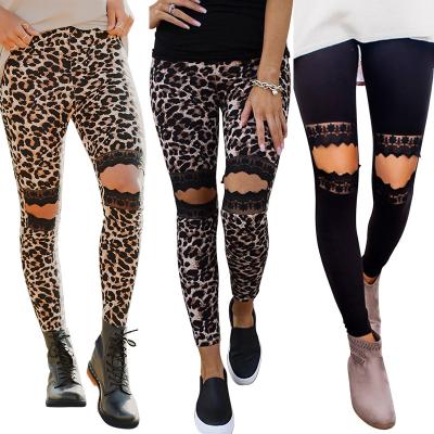 China 2021 QUICK DRY fashion new women's pants leopard camouflage ripped skinny pants for sale