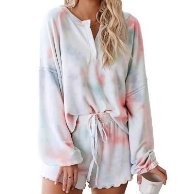 China Amazon Breathable Hot Women 2 Piece Long Sleeve Shorts Tie Dye Women's Sleepwear for sale