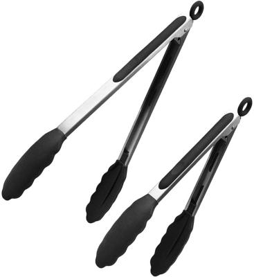 China 9 and 12 Inch Heat Resistant K Silicone Stainless Steel Kitchen Food Tongs Viable Locking Set for Kitchen Baking and Baking for sale