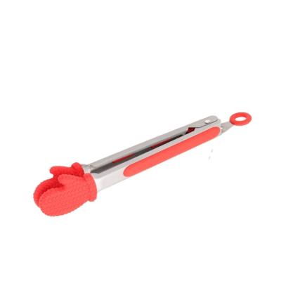 China Viable Hot Cake Glove 9 Inch Silicone Stainless Steel Food Grill BBQ Tong Kitchen Accessories Locking Food Tongs for sale